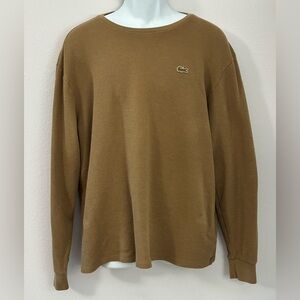 LACOSTE Unique Cinnamon Brown Crocodile Long Sleeve Waffle Jersey Size XL